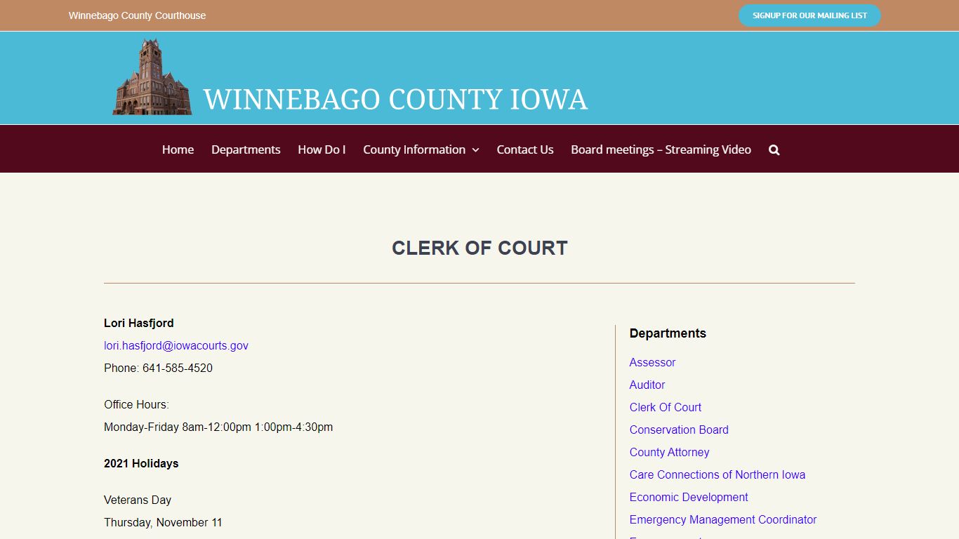 Clerk of Court – Winnebago County Iowa